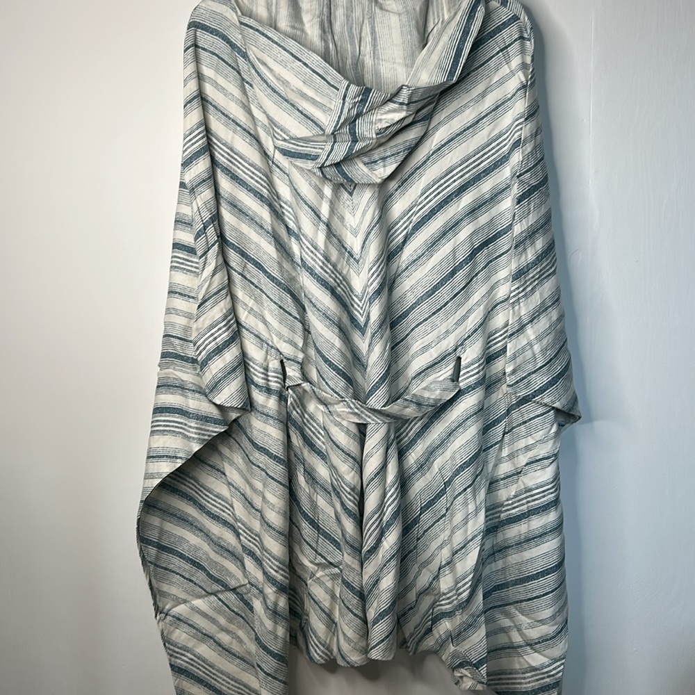 Chaser Linen Hooded Cover-Up Dress Blue Striped Lace-Up Tie Waist Beach Sz Small - Picture 7 of 8